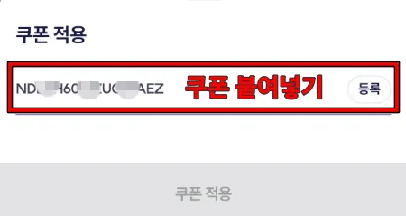 쿠폰 적용에서 복사한 쿠폰 번호를 붙여 넣는다.