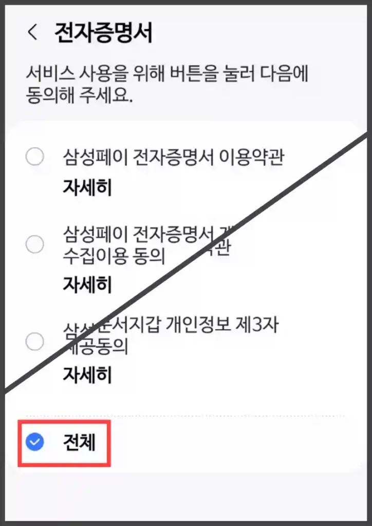 이용약관 등 '전체' 동의