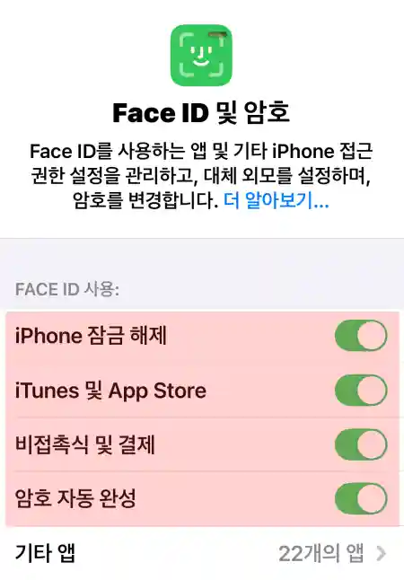 Face ID 설정 확인