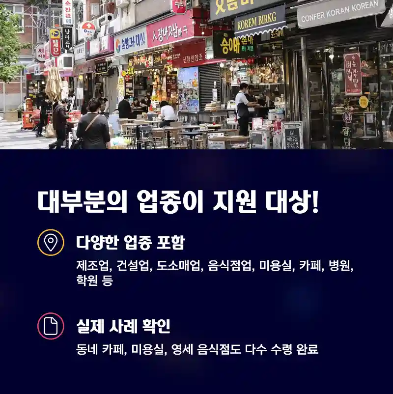 대부분의 업종이 지원 대상이에요