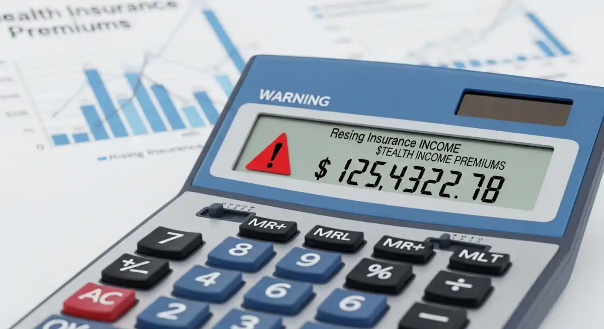 금융소득 2000만원 초과로 급격히 인상되는 건강보험료를 보여주는 계산기와 그래프