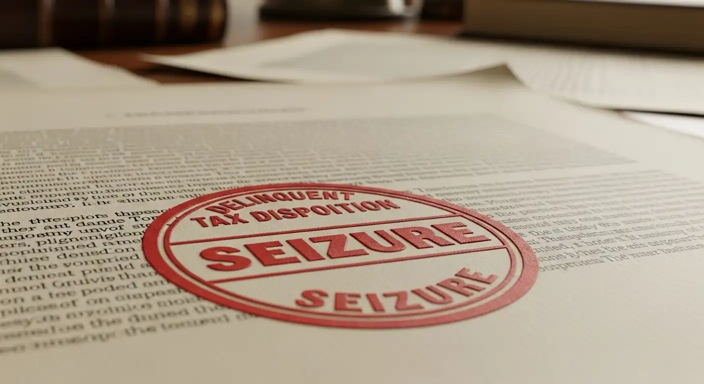 국세체납처분을 상징하는 붉은 도장이 찍힌 서류 이미지. 강력해진 체불임금 회수 절차를 보여줍니다.