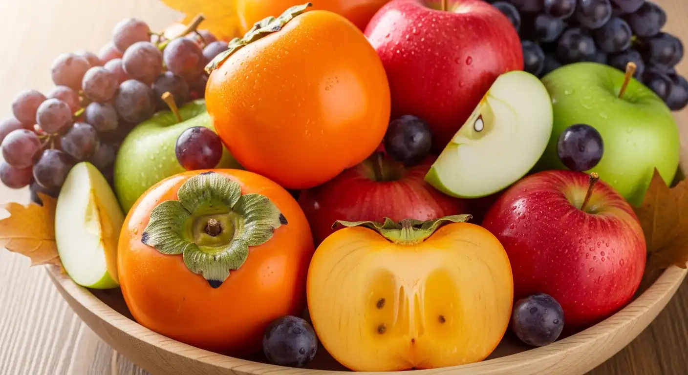 혈관 건강과 면역력 증진에 좋은 가을 제철 과일 단감, 사과, 포도.