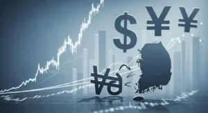 원화 가치 하락과 달러, 엔화 강세를 나타내는 역동적인 환율 차트와 통화 기호들.