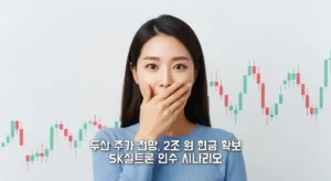 두산 주가 전망 섬네일 한국인 여성이 주가가 올라 입을 막고 즐거워 하는 모습